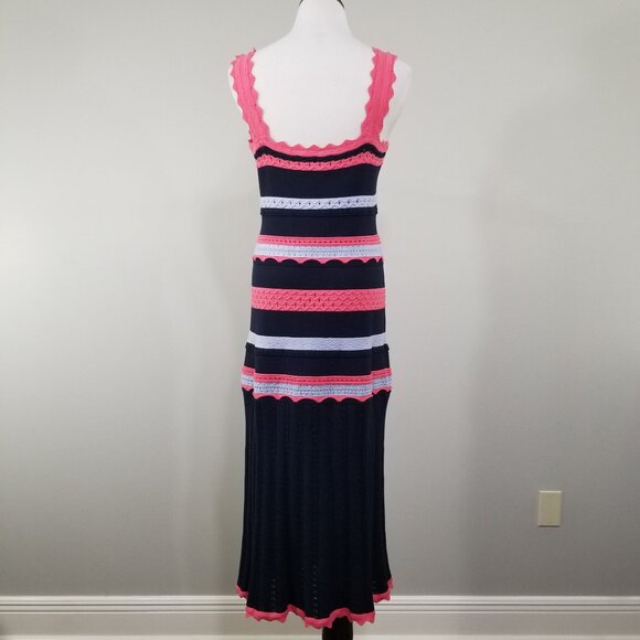 Nwt Milly Striped Pointelle Knit Midi Dress M Womens Coastal Resort Yacht Club - Picture 8 of 13